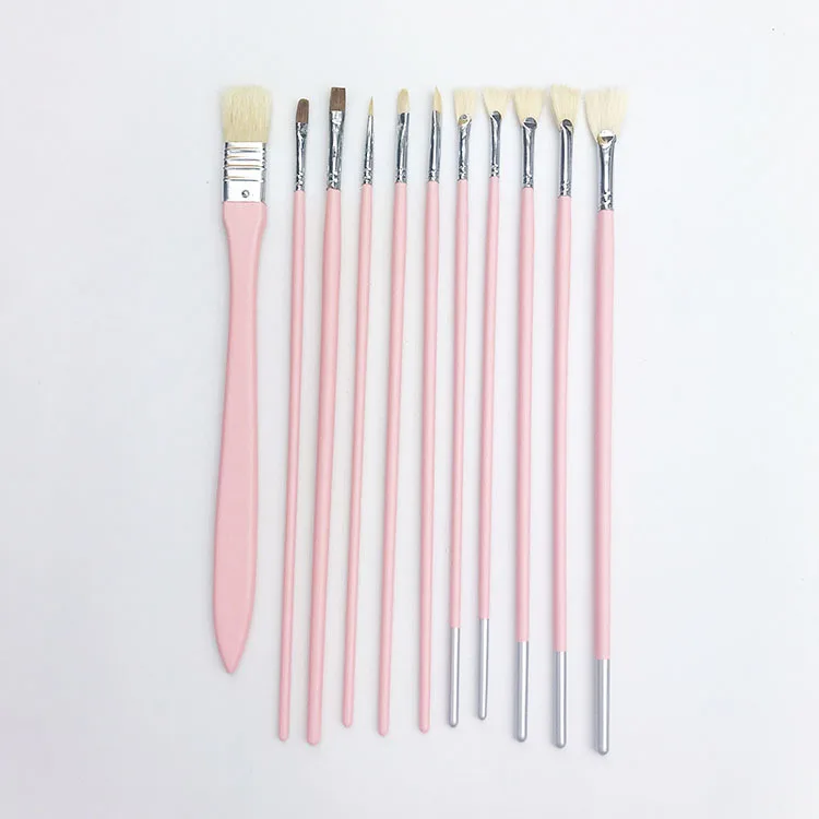 11PCS Brushes Set Water Fan Pen Set Water Color Oil Painting Brush Hook Line Pen Art Supplies for Painting