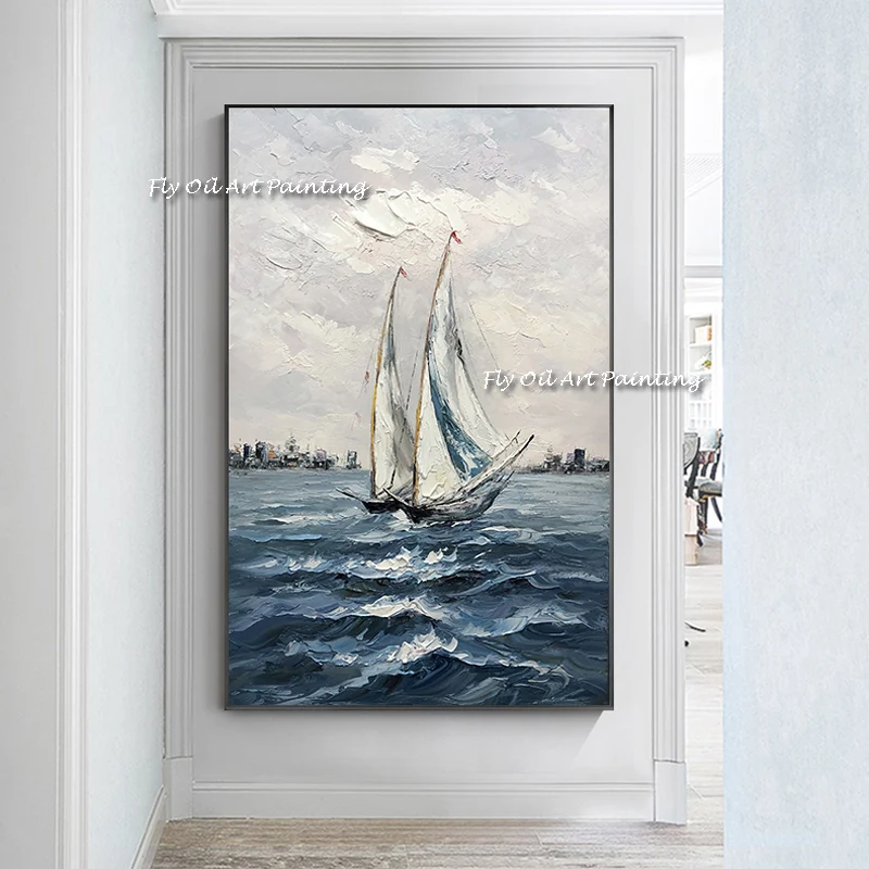 

The Hand Painted Oil Painting Artwork on Canvas Ship Sea View Paintings Wall Decor For Home No Framed Graph Art Blue Sky Gift