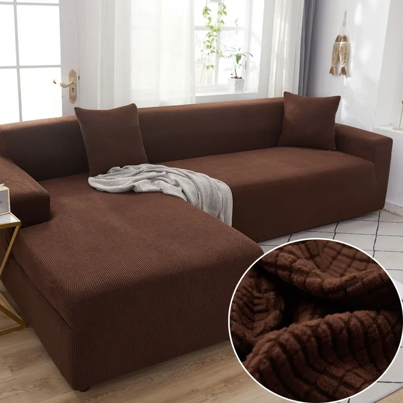 

Plush Fabric Elastic Sofa Cover Solid L Shape Sofa need 2pcs Covers for Living Room Stretch Slipcover Couch