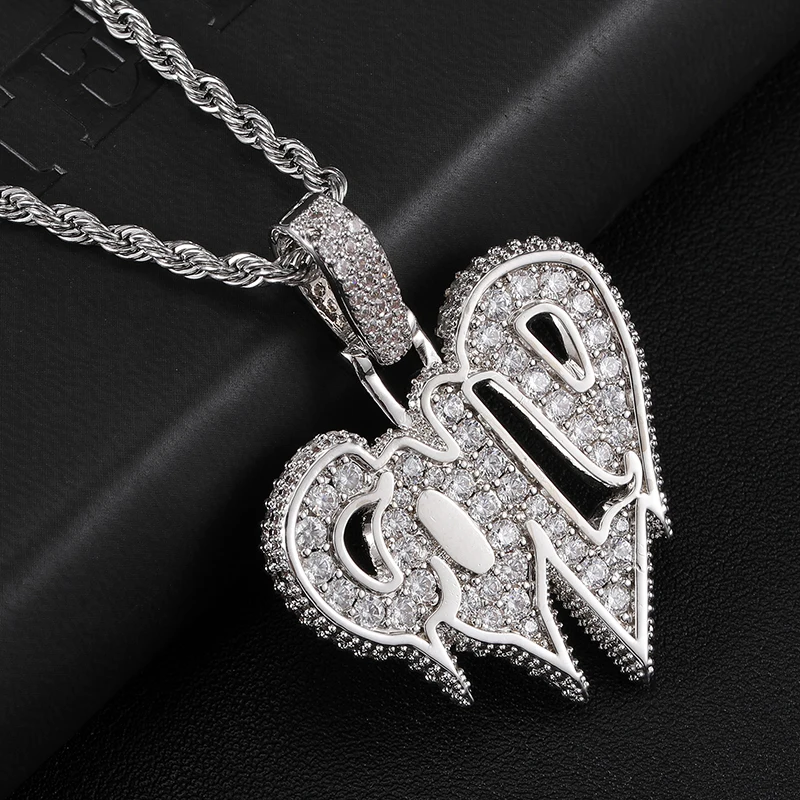 D&Z Get Cold Pendant With Drips In White Gold Iced Out Pendant Paved CZ Stone Hip Hop Silver Color Charm Chains Jewelry Gift