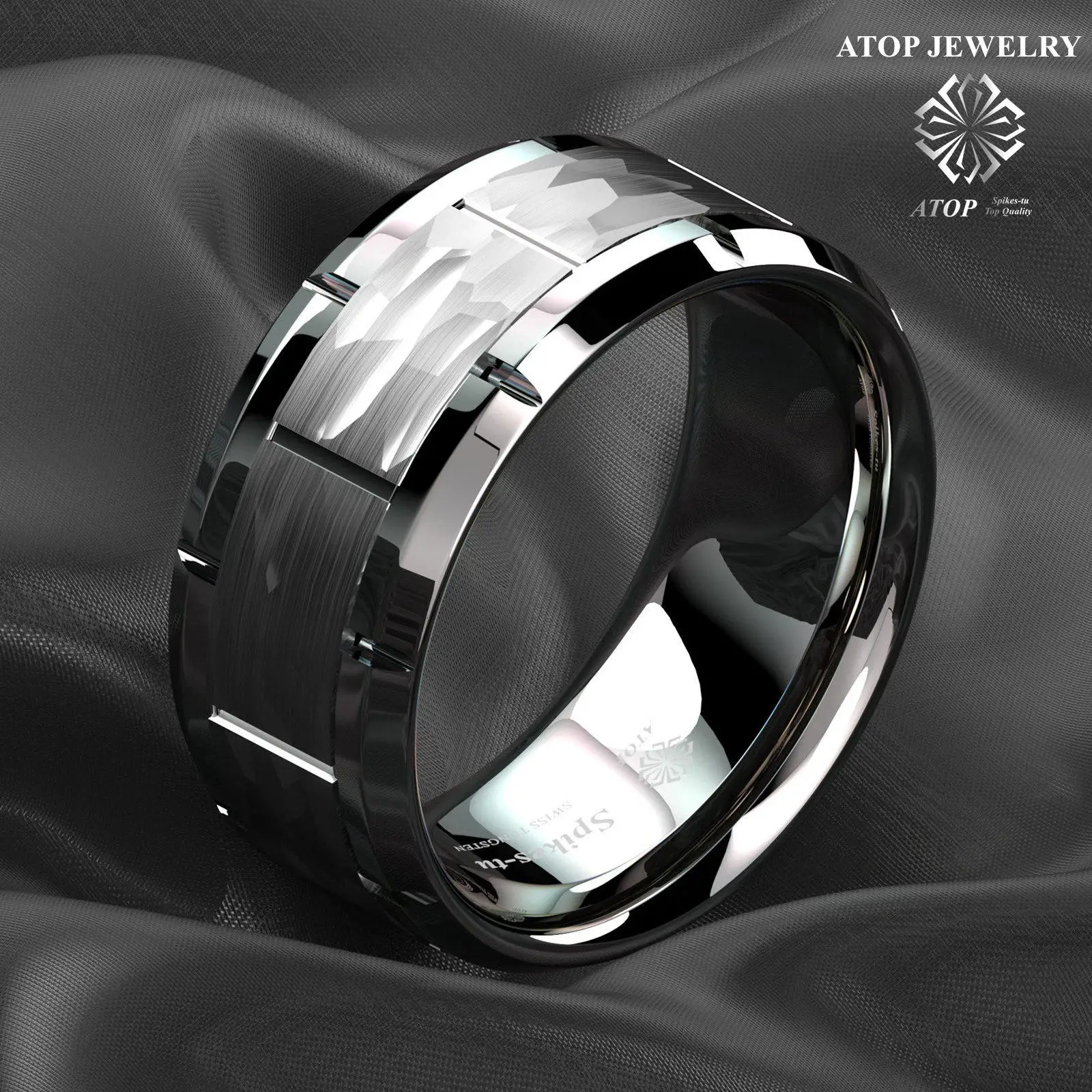 8mm Tungsten Carbide Hammered Pattern Brushed Wedding Band Ring ATOP Men Jewelry Customized Jewelry