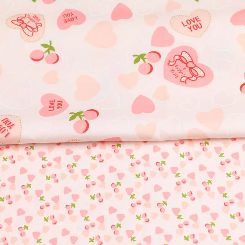 Pink Girl Dress Fabric Cartoon Heart Peach 100% Cotton  Twill Textile For Sewing Clothes Dresses Accessories By Half Meter