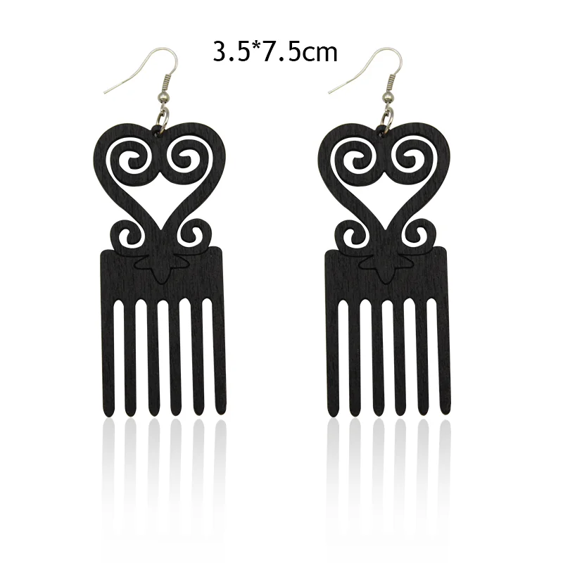 VOIKUKKA Jewelry Laser Cutting Hollow Out African Wood Comb Shape Cloud Patterns Ethnic Drop Earrings For Women