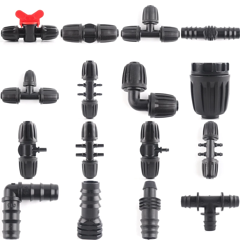 16mm PE Pipe Garden Water Connector 8/11 And 4/7mm Hose Joint Botany Irrigation System Hose Fitting Valve Barb Through Tee Joint