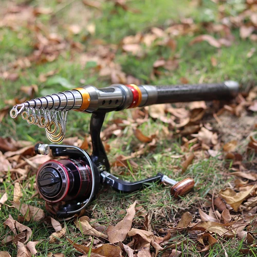 Imagen 2 del producto Conjunto de caña y carrete de pesca, set de caña de pescar giratoria de carbono telescópico de fundición de 1,8-3,6 m, palo de viaje corto, juego de cebo