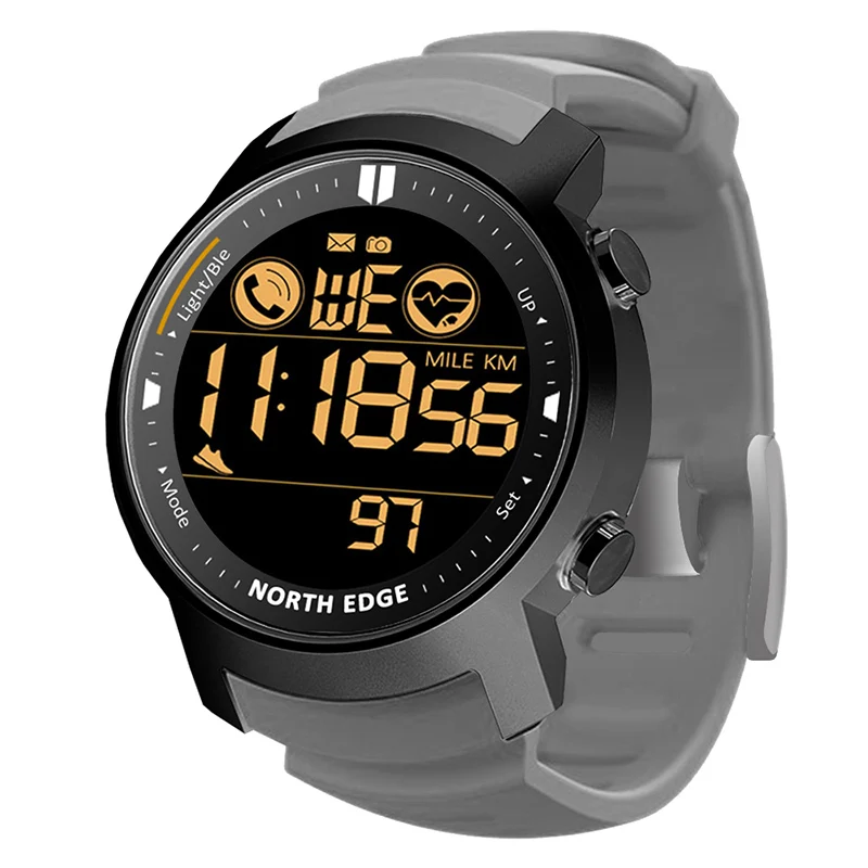 NORTH EDGE Men\'s Digital Watch Military Waterproof 50M Running Sports Pedometer Stopwatch Watch Heart Rate Wristband Android IOS