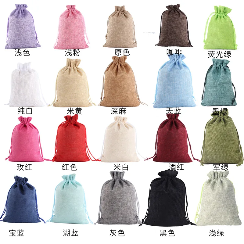 10pcs/lot 7x9cm 10x14cm Linen Burlap Bag Jewelry Packaing Bags Drawstring Wedding Candy Gift Bags Favor Pouches Wholesale