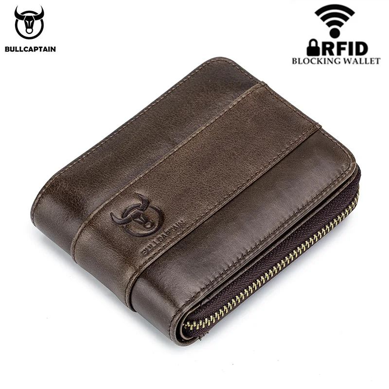 BULLCAPTAIN-cartera de cuero RFID Para hombre, Monedero de piel de vaca, Billetera delgada de marca de diseñador, nueva llegada