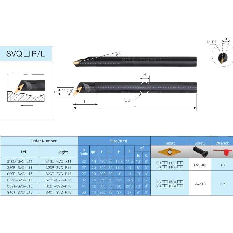CNC เครื่องมือบาร์ S20Q-SVQCR16 S25S-SVQCR16ประเภทสกรูภายใน Hole เครื่องมือบาร์ CNC ภายในเครื่องมือที่น่าเบื่อ Bar เครื่องกลึง