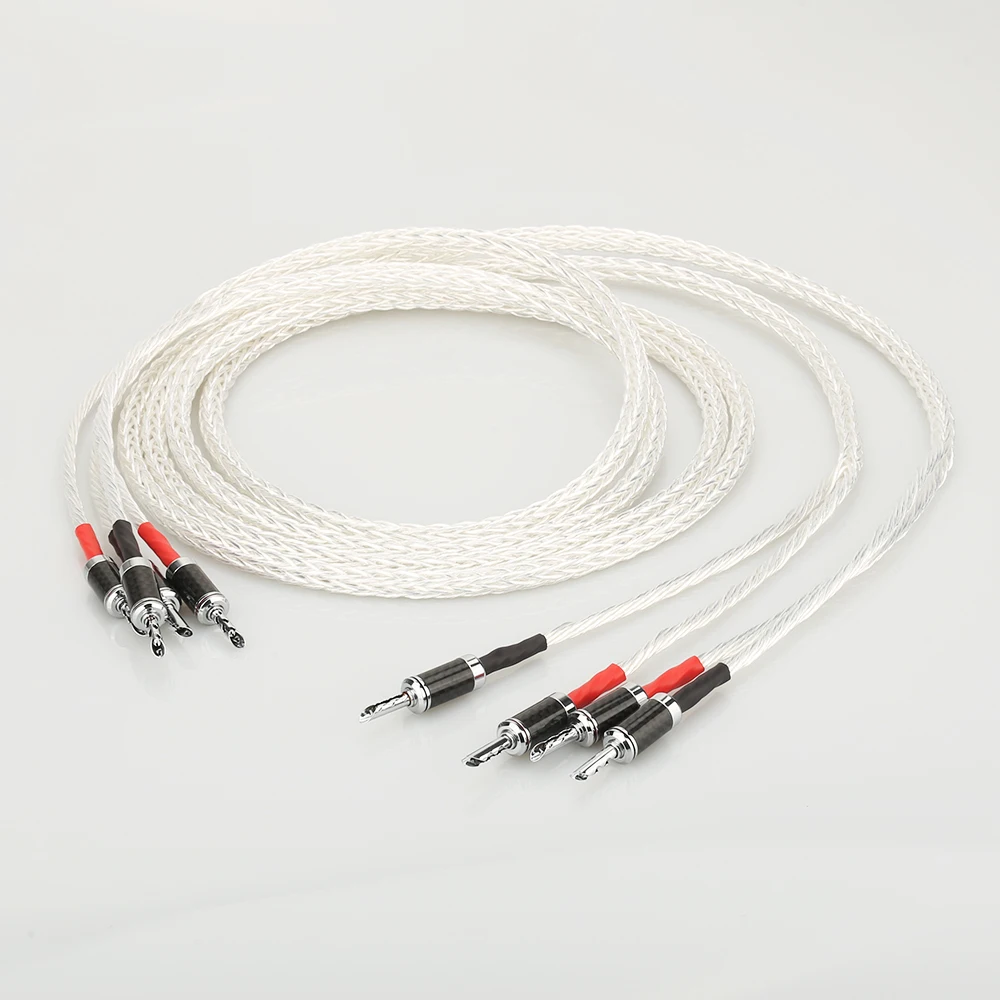 

Pair 8N single crystal silver Plated Twisted Speaker Cable Loudspeaker Cable For HIFI amplifier speaker Audiophile