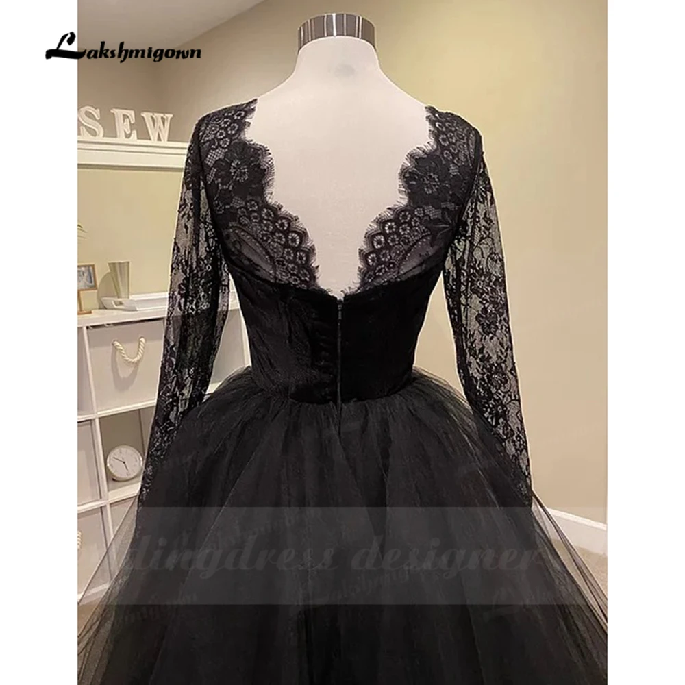 Eenvoudige Gothic Zwarte Trouwjurken 2021 Lange Mouwen Boho A-lijn Bridal Dress Vintage Sweetheart Bruidsjurken Vestido De Novia