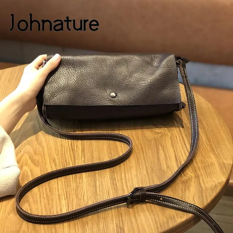 johnature vintage simples feminino ombro crossbody bolsas de couro genuino 2024 novo lazer macio cor solida pequeno bolsa 01