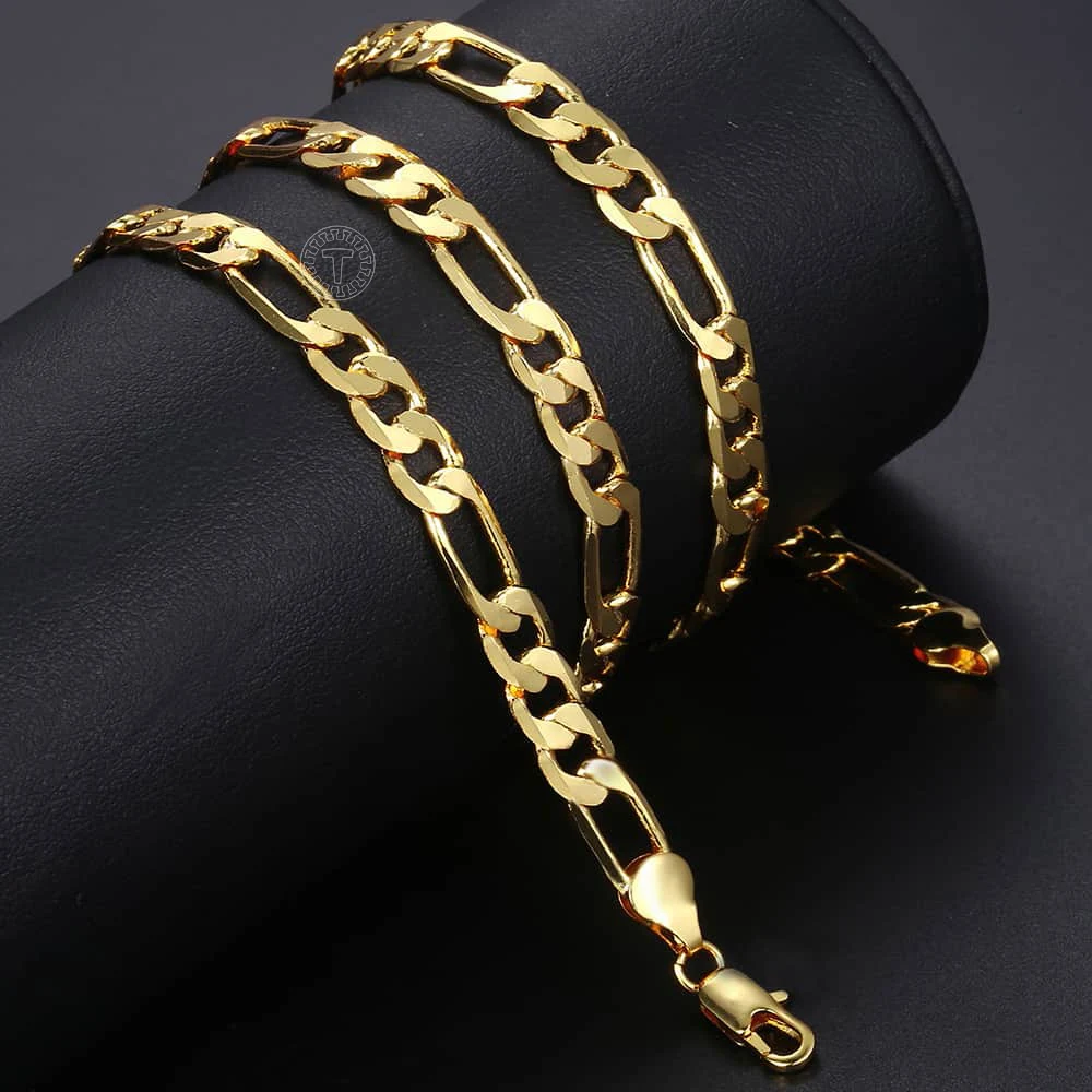 Simple Gold Color Classic Figaro Chain Link Necklace for Men 6mm Wide Cuban Curb Link Chain Jewlelry Gift 18-28inch GN18A