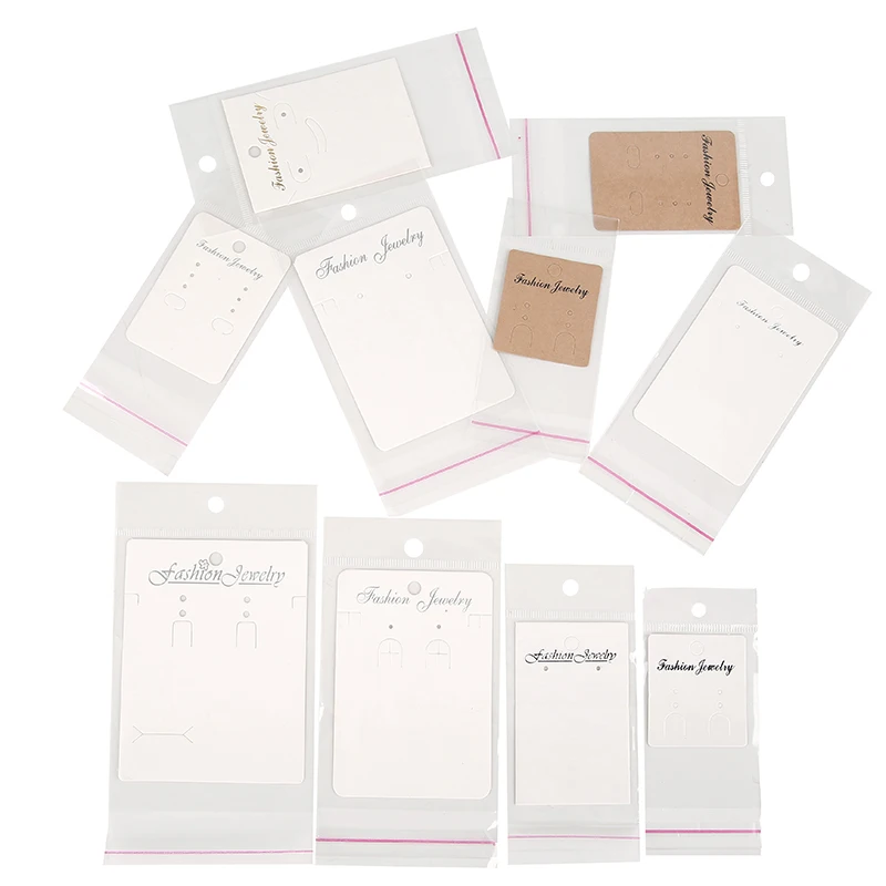 50pcs/lot Earring Cards Holder With Self Sealing Bags Paper Necklace Packing Display Cards Tag For Diy Jewelry Packaging Making