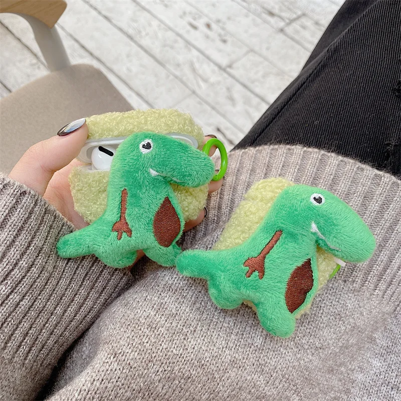 

For Airpods 1/2 Case Cute Cartoon Plush Dinosaur Earphone Case Soft Silicone Headphone Cover For Airpods Pro For Girls/Boys