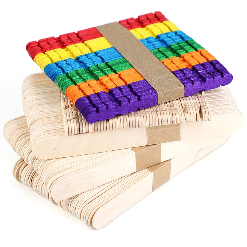 50Pcs Wooden Popsicle Sticks Natural Wood Ice Cream Sticks Creative Kids puzzle DIY Hand Crafts Building Blocks Accessories