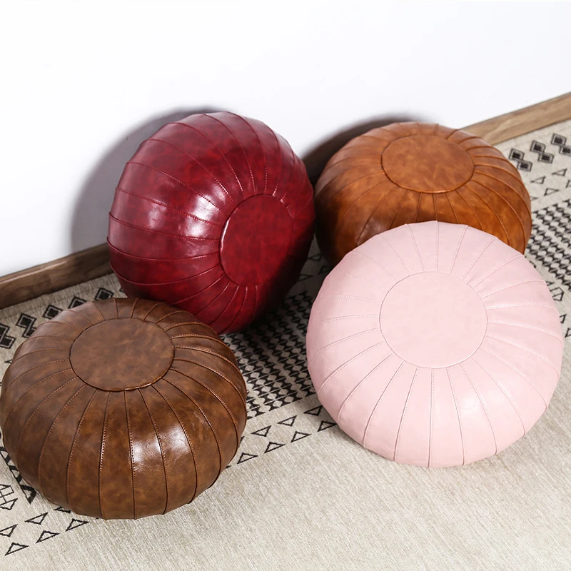 PU Leather Floor Cushion Cover European Style Light Luxury Futon Coffee Table Small Round Stool Bay Window Round Chair Covers