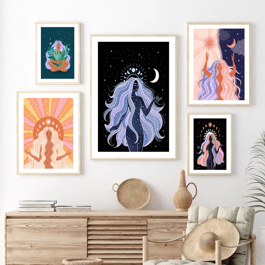 Star Moon Summer Sun Goddess Earth Mother Nordic Poster Abstract Wall Art Print Canvas Painting Decor Pictures For Living Room - Image 3