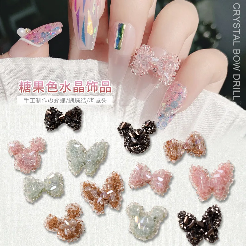 Fashion New Arrive Spring Japanese Style Crystal Rhinstone Butterfly Nail Decoration Hand Made Full Zircon Manicure Women Gilrs