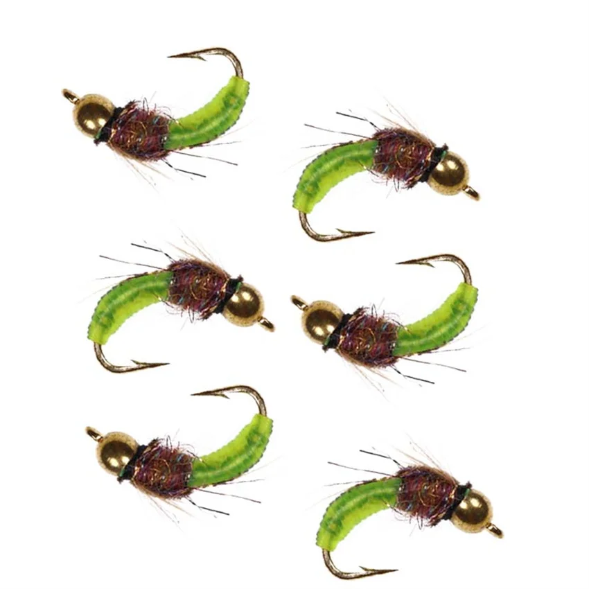 3 Stück Messingperlenkopf, schnell sinkende Nymphenmaden, Käferwurm, Fliegen, Forelle, Fliegenfischen, Köder – Detail 8