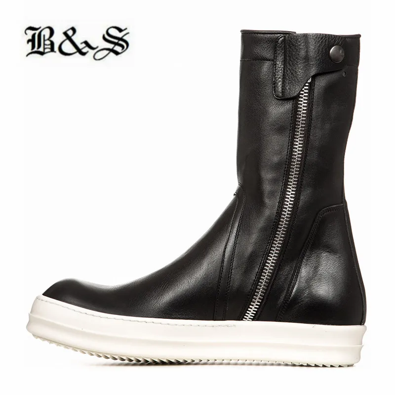 

Black& Street Handmade ZIP up High Real Leather sewing rock trainer Boots flat sneakers darkness ins star Botas