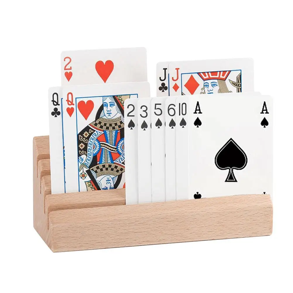 2PCS Trapezoid Wooden Playing Card Holder Hand Free Playing Cards Organizer Base for Children Adults Pocker Cards Accessories