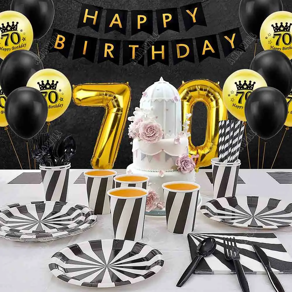 Happy 70th Birthday Party Decorative Adult 70 Years Old Balloon 12Inch Latex Confetti Number Foil Balloon 70 Anniversary Supply