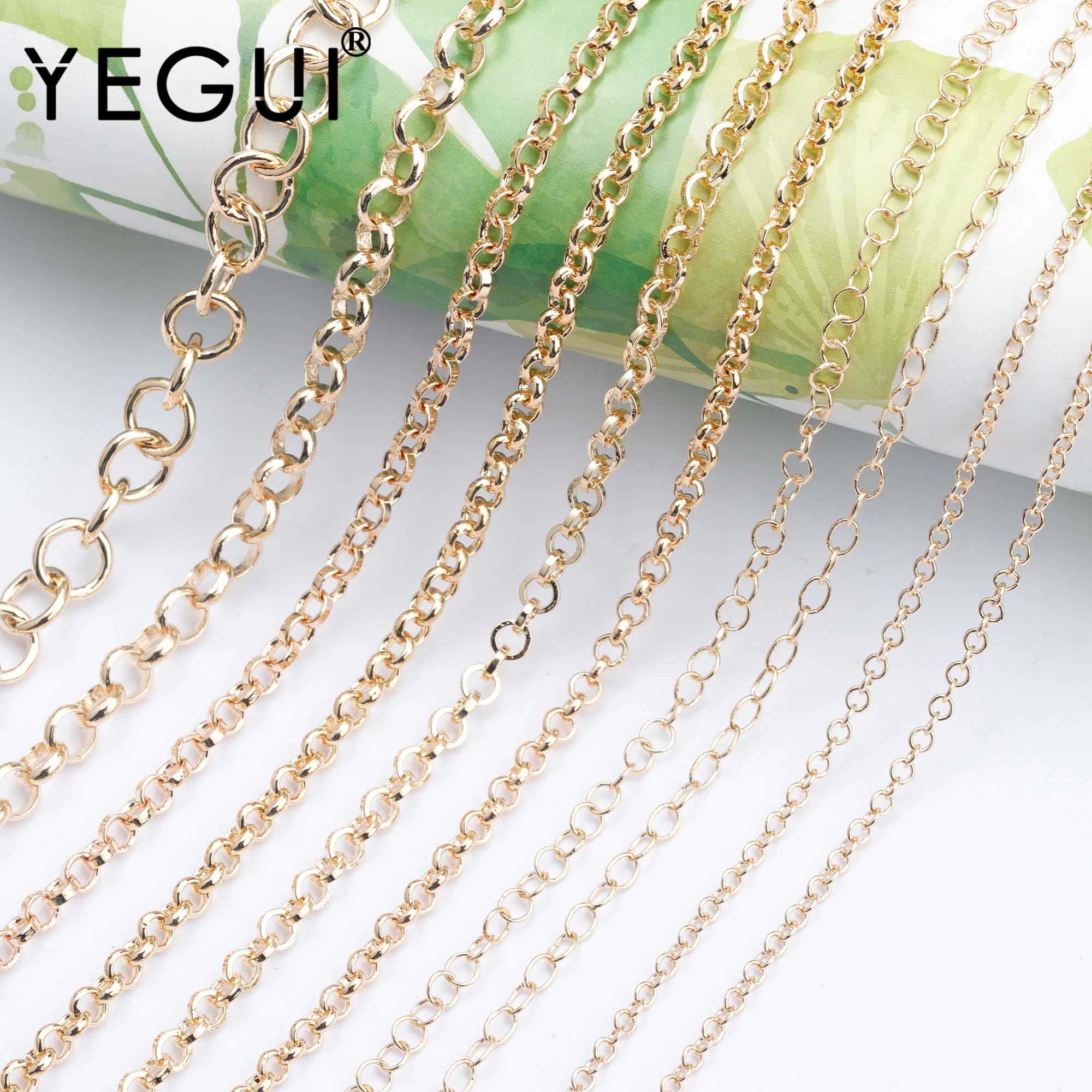 YEGUI C174,diy chain,18k gold plated,0.3microns,copper metal,charms,jump ring chains,jewelry making,diy bracelet necklace,3m/lot