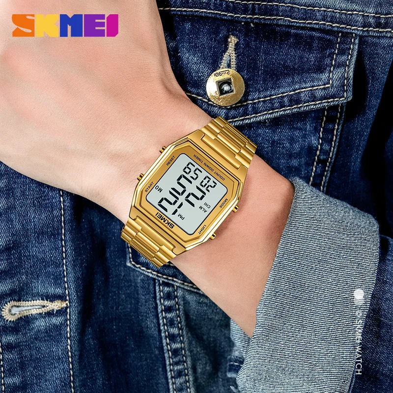 SKMEI Original Fashion Men Watch Luxury Digital Watch Stainless Steel Led Light Waterproof Chronograph Luxury Wristwatch for Man