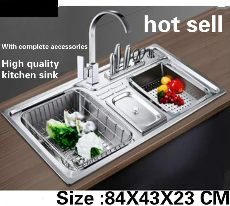 

Tangwu The kitchen big sink Food-grade 304 stainless steel with thick double groove With complete accessories 84x43x23 cm