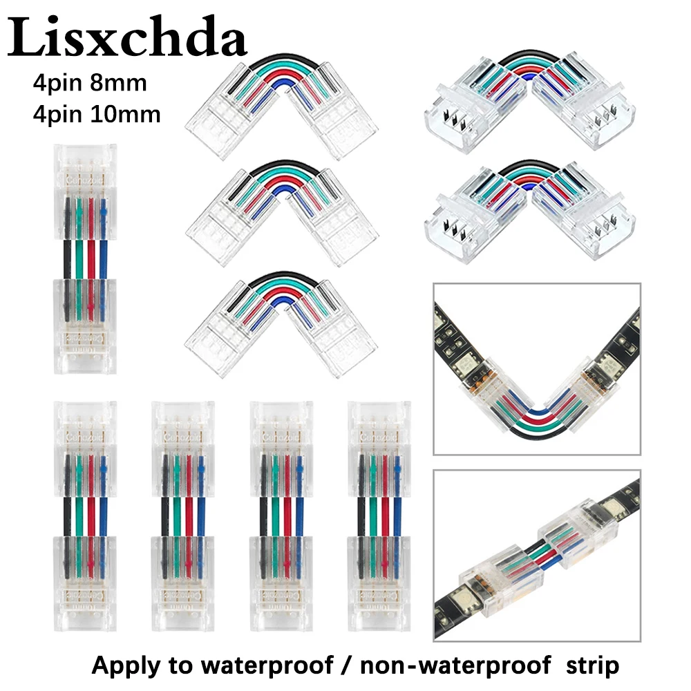 LED Strip Connector 4 Pin 8mm/10mm Right Angle Adjustable /H shape Connector For 3528/5050 SMD RGB LED Strip