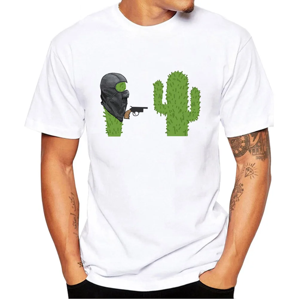 Cactus Funny Men Collar T Shirt Basic Casual T-shirt Men Short Sleeve Tshirt Men Funny Tumblr Graphic Elastic Tee Shirt