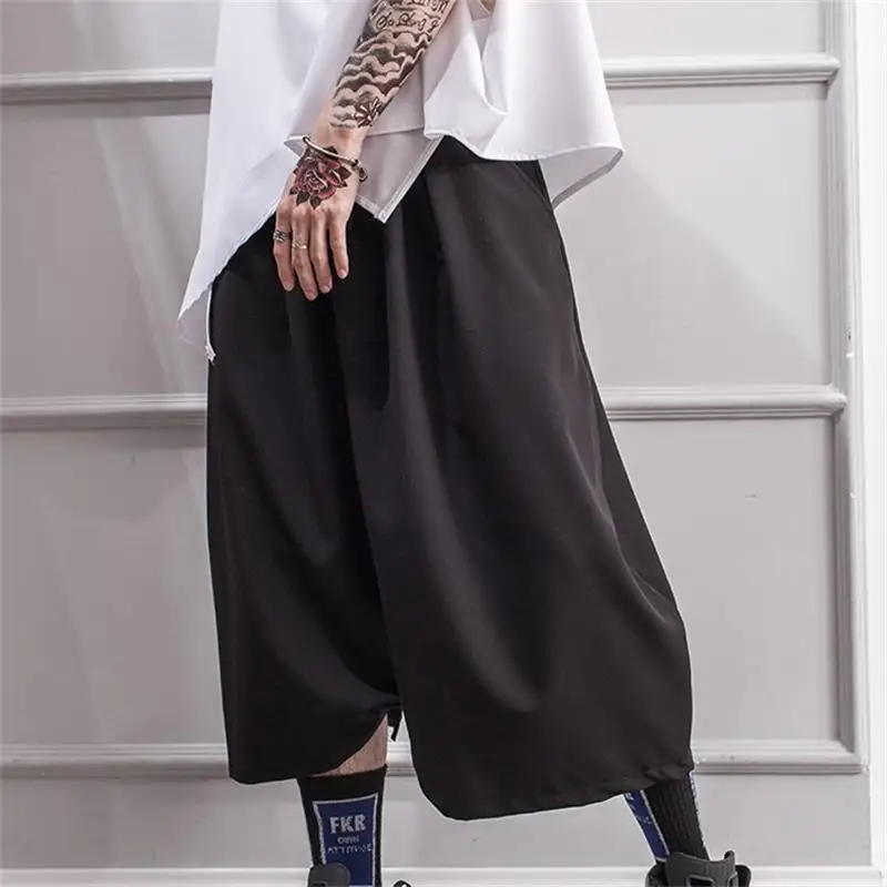 

Men's pants summer slacks slacks men's culottes low crotch wide leg pants hip hop black Yamamoto style