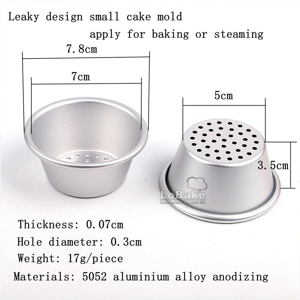 10pcs/lot 7cm and 9.5cm leaky style mini round cup aluminium anodizing punching cake pan cake moulds baking  steaming tools