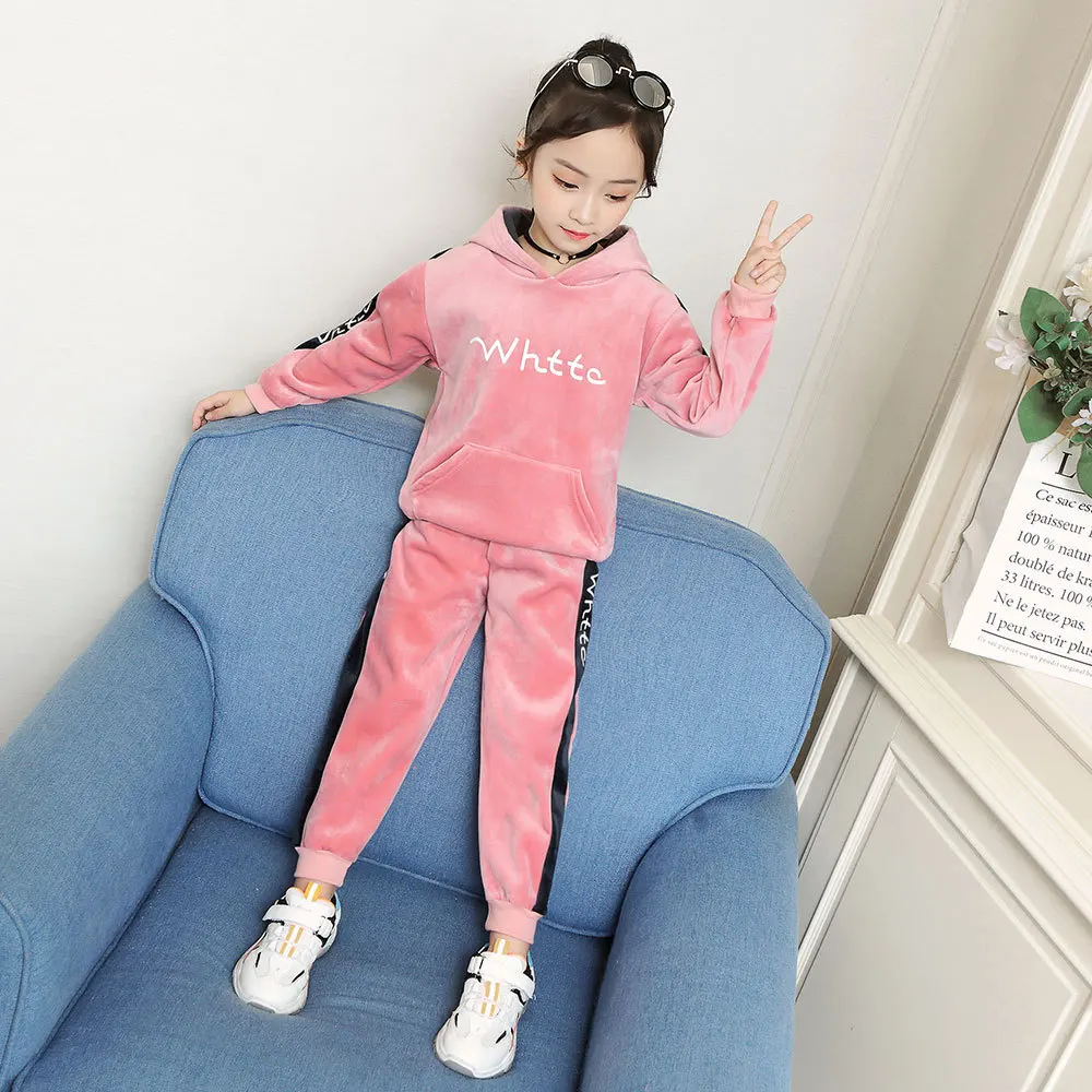 Girl Boy Set Casual Toddler Baby Kids Boy Hooded Tops Pants 2Pcs Outfits Set Clothes Plus cashmere Thicken Tracksuits