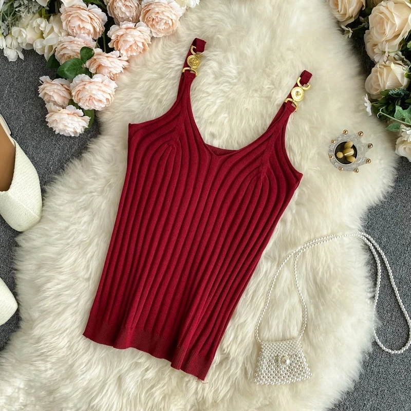 Camisola sexy de verano para mujer con hombros descubiertos, color sólido, sin mangas, con cuello en V, chaleco sexy, ropa para mujer
