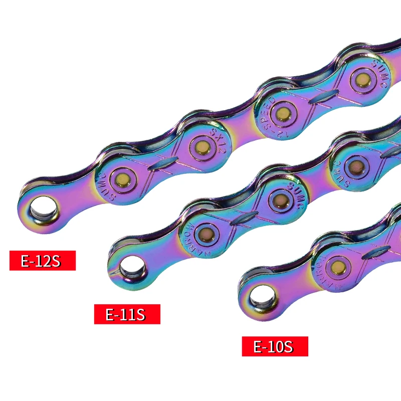 SUMC Bike Chain Colorful Bicycle Chain 10/11/12 Speed Ultralight Semi-hollow Chain Rainbow Chain w/ Magic Buckle