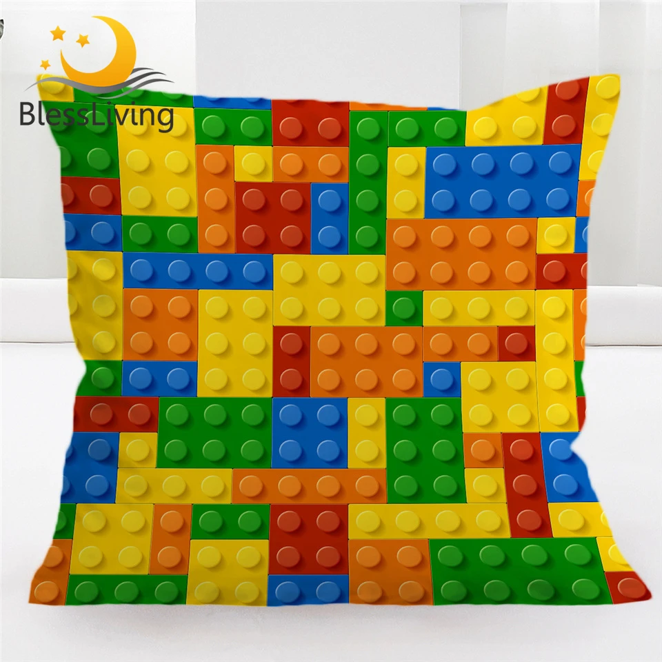 BlessLiving Toy Print Cushion Cover Dot Building Blocks Pillow Case 45*45 Colorful Bricks Game Pillow Cover Home Funda Cojin