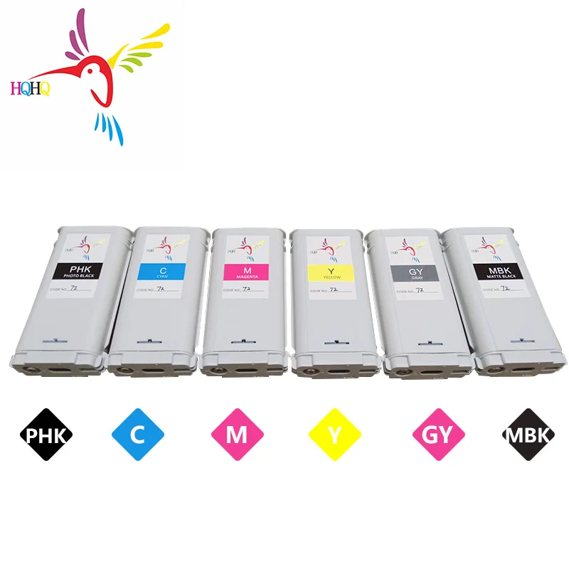 130ml HQHQ 6pcs/Set 100% Compatible 72 Ink CartridgeFull with Pigment for HP T770/T790/T1120/T1200/T1300/T620/T610/T1100/T2300