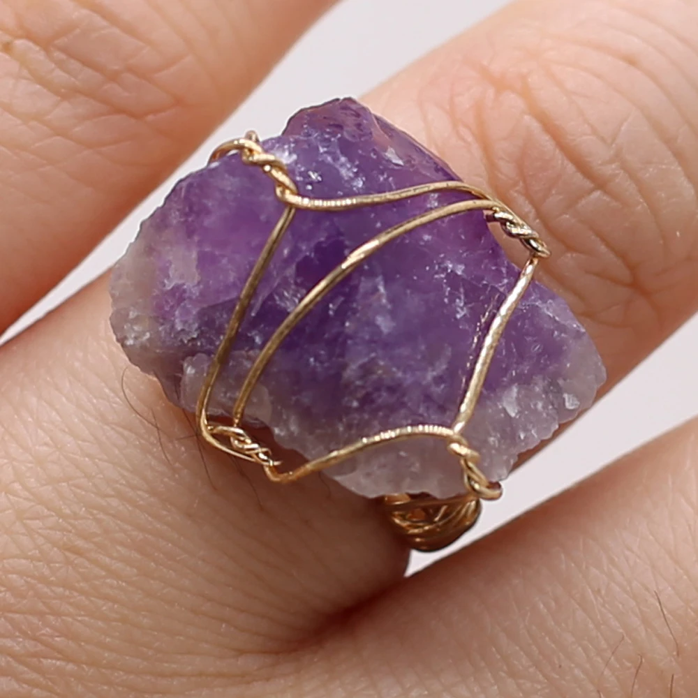 Natural Druzy Agates Stone Rings Winding Golden Open Finger Rings Irregular for Women Party Wedding Jewelry Wholesale 15-22mm