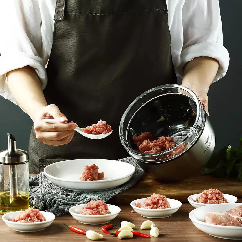 Mezclador de llenado de acero inoxidable multifuncional, picadora de carne pequeña eléctrica para el hogar, Herramienta de mezcla de ajo y verduras de alta potencia, 1.8L