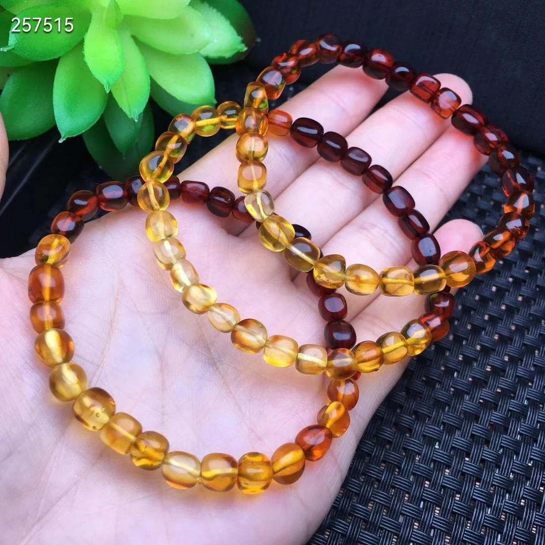 Natural Yellow Amber Beads Bracelet Red Amber Women Men 6mm Rare Healing Stretch Jewelry AAAAA