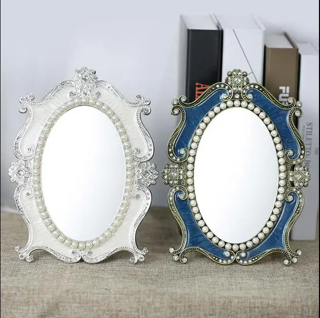 

Fashon 7/10 Inch Metal Frame Desktop Makeup Mirror Glass Mirror Stand Bedroom Decor Mirror For Decoración De Hogar J013