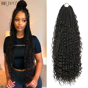 14-22 סינטטי גודס בוקס בריידס קרושה שיער עם קצה מתולתל שיער בוהמי אומבר בריידינג הארכות שחורות חום בלונדיניות