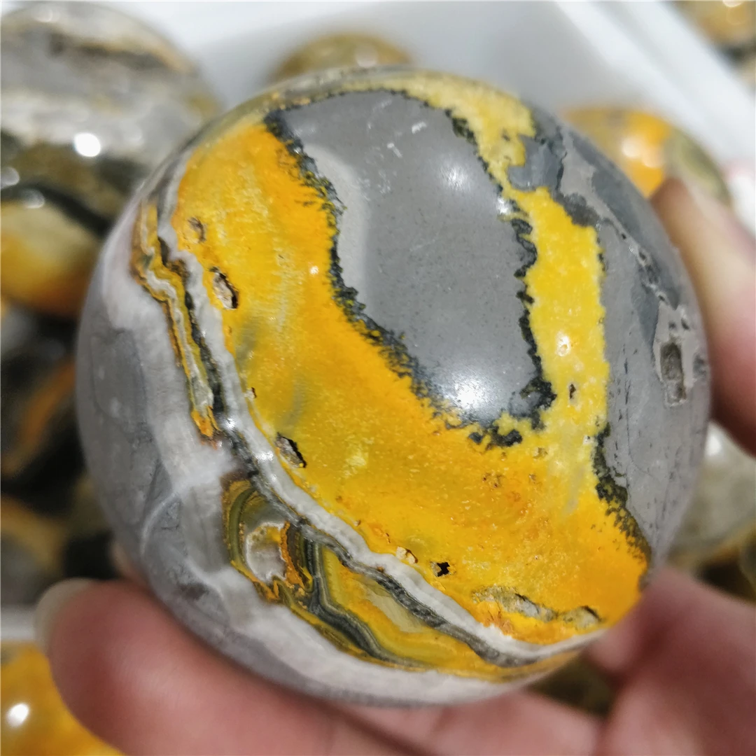 5-7CM Rare Gemstone Bumblebee Jasper Yellow Quartz Natural Stones Sphere Charm Crystal Balls Mineral Collection Indie  Jewelry