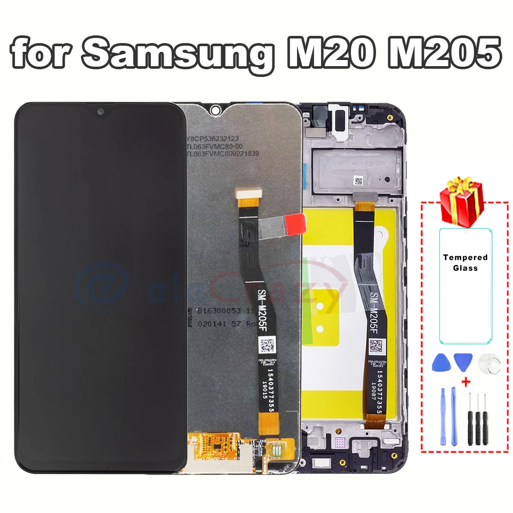 

ЖК-дисплей с сенсорным дигитайзером в сборе для Samsung Galaxy M20 M205 M205F, замена 100% Протестировано