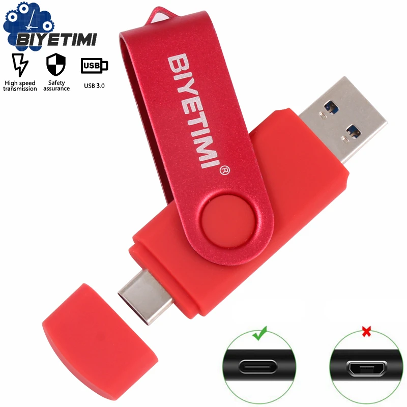 

Biyetimi USB Flash Drive 128gb Type c 64g pendrive 32GB 8gb Pen drive 64gb memory stick u-disk 3.0 Type-C for PC