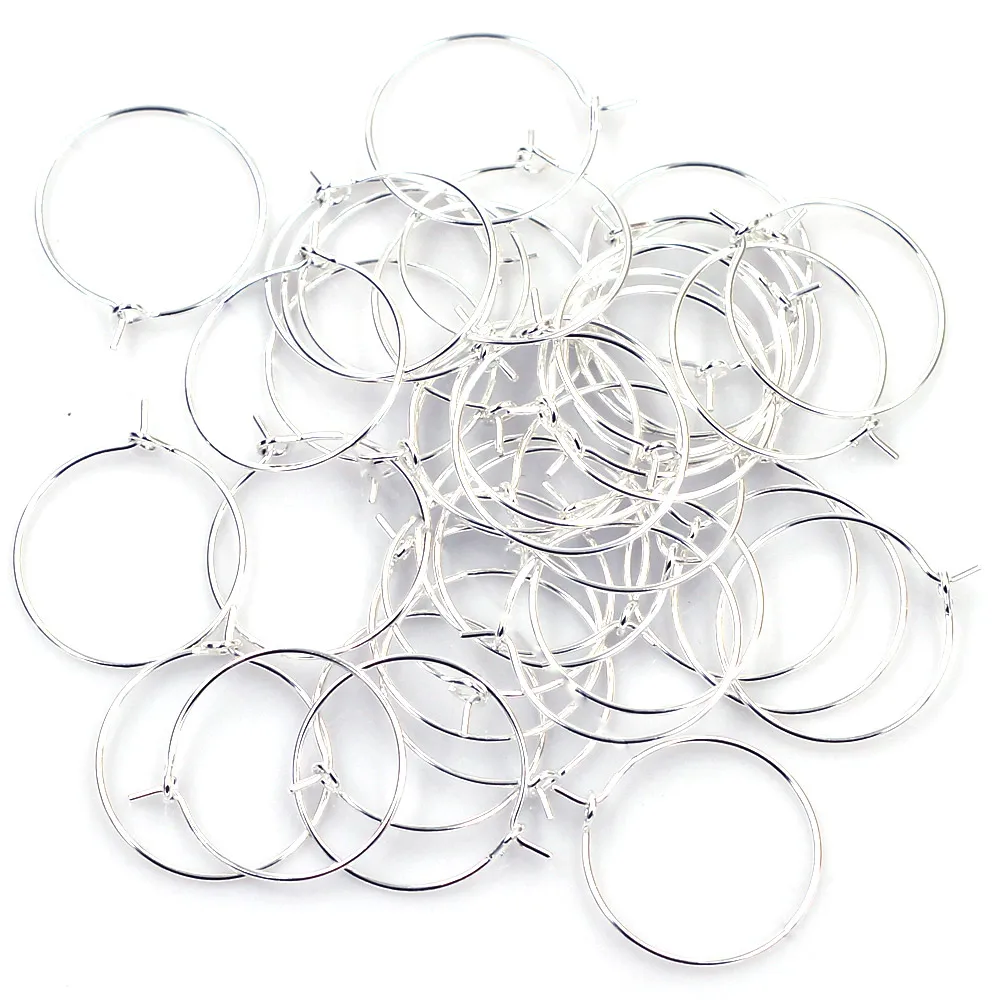 1000Pcs Wine Glass Rings Earrings Hoops Ear Alloy Round Silver Plated Jewelry DIY Findings 20mm