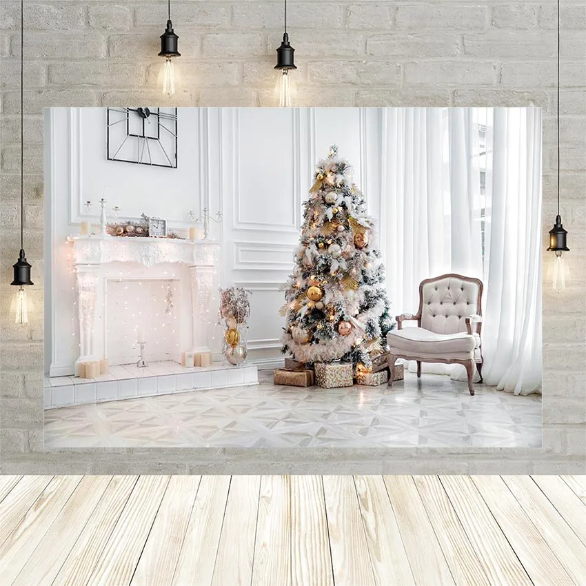 Avezano Winter Christmas Fireplace Gift Curtain Chair Wall White Party Baby Decor Banner Backdrop Photo Background Custom Studio