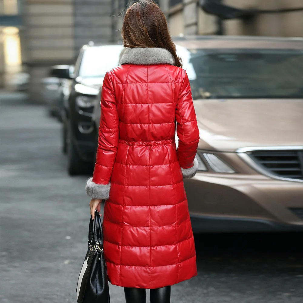 Veste en cuir de vison véritable pour femme, manteau d'hiver, col en duvet, 2020 peau de mouton véritable, 36830